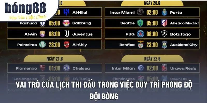 Vai trò của lịch thi đấu trong việc duy trì phong độ đội bóng